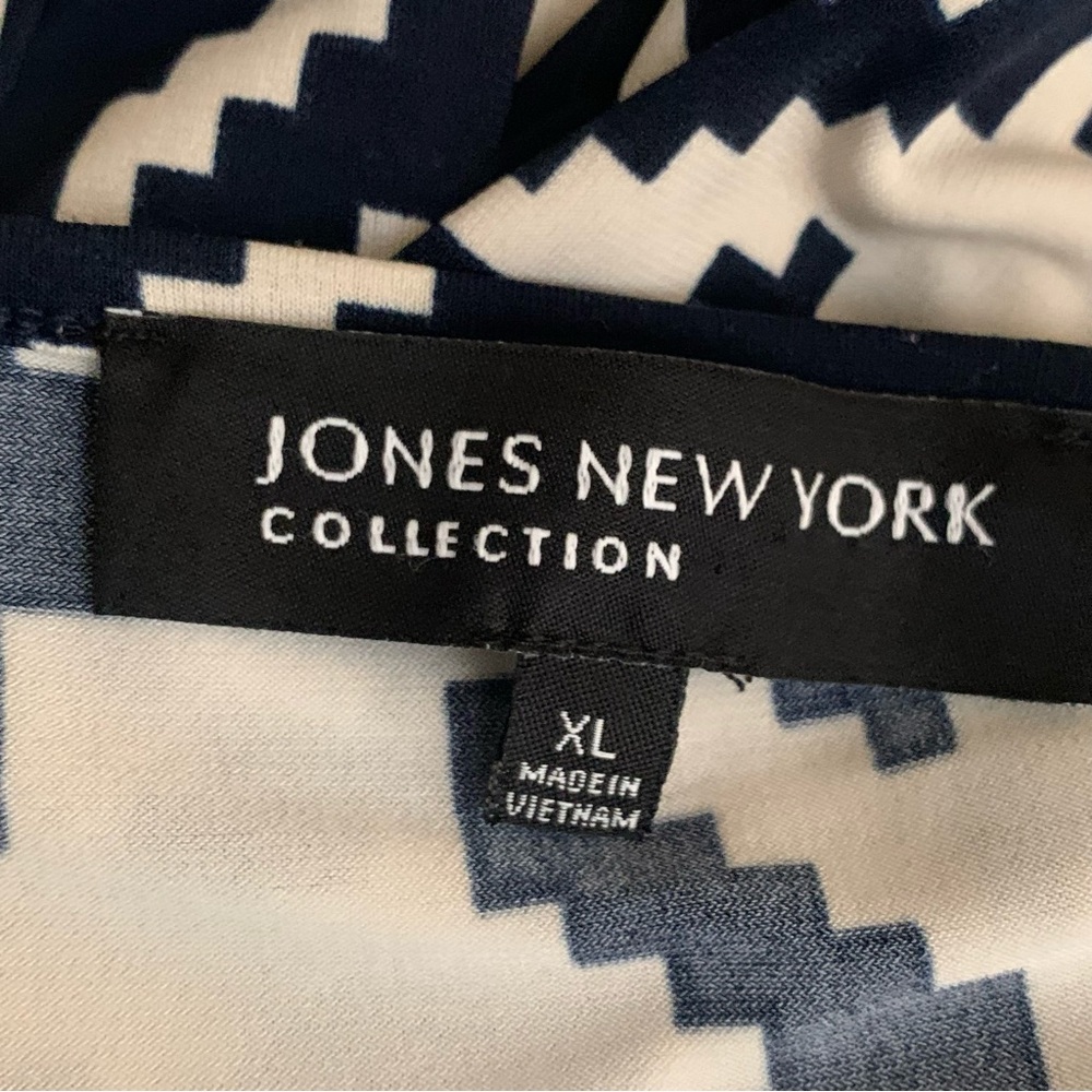 JONES NEW YORK Houndstooth Dress Navy Cream Size XL Ruched - Picture 11 of 13